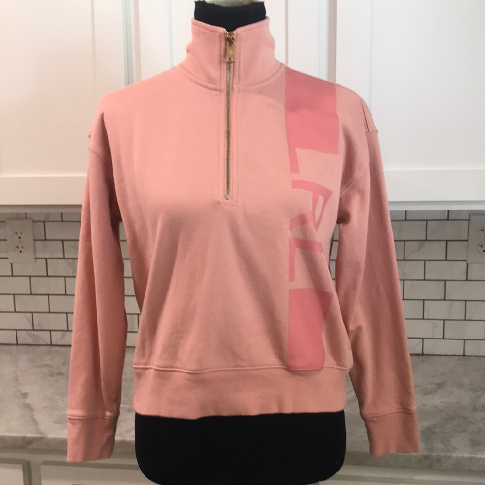 Ralph Lauren Sweatshirt Pullover Womens XS Pink Black Label French Terry 1/4 Zip